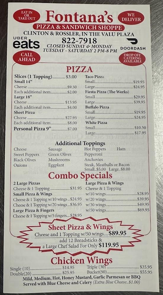 Fontana's Pizza & Sandwich Shoppe Menu image 1